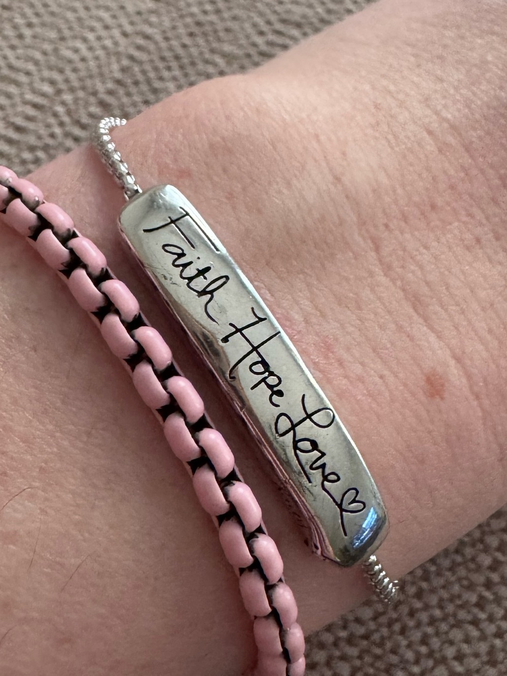 Faith Hope Love Silver Bar Bracelet